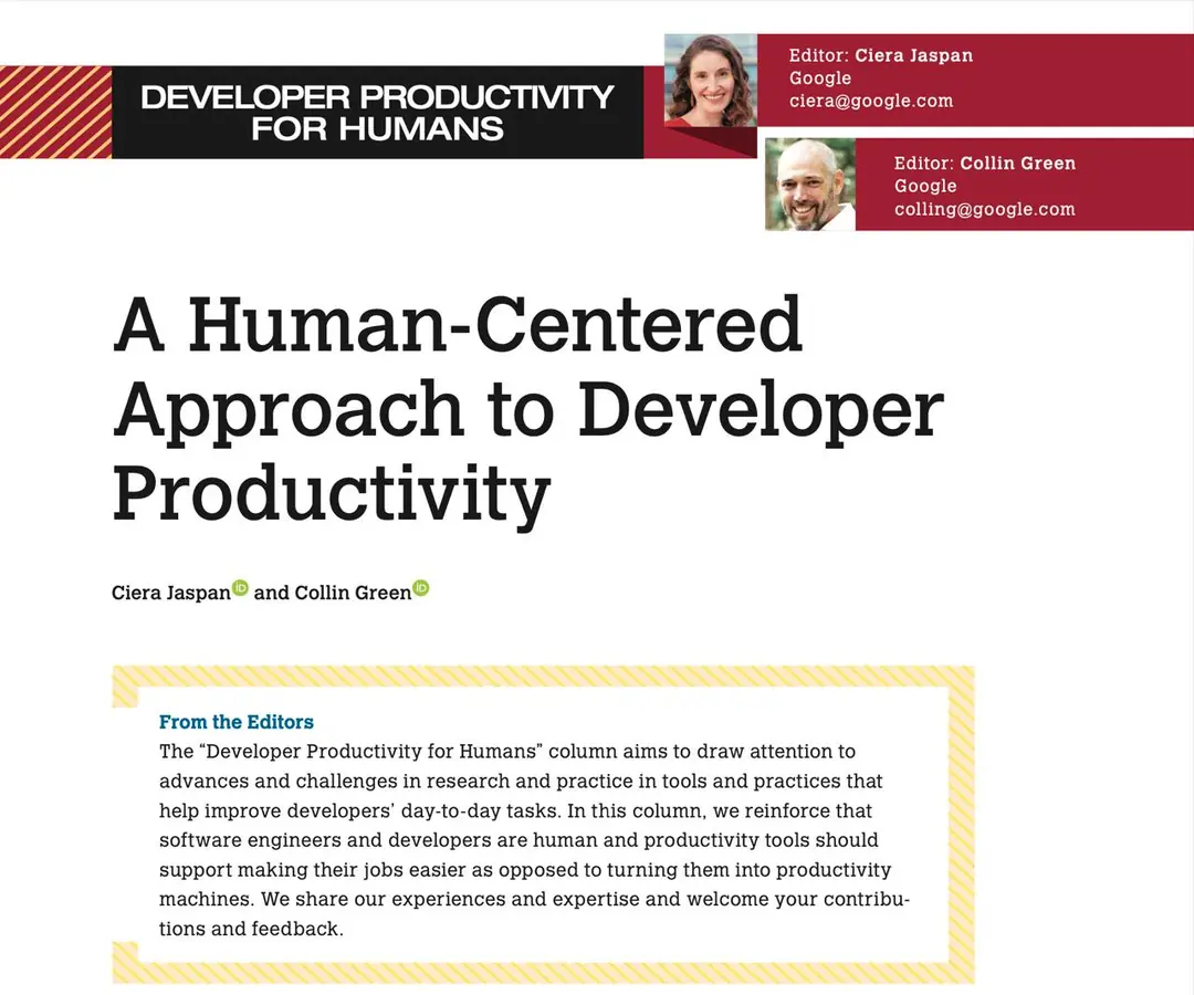 Image 1 of 1 for “"Developer Productivity for Humans" column in IEEE (Category Management)”