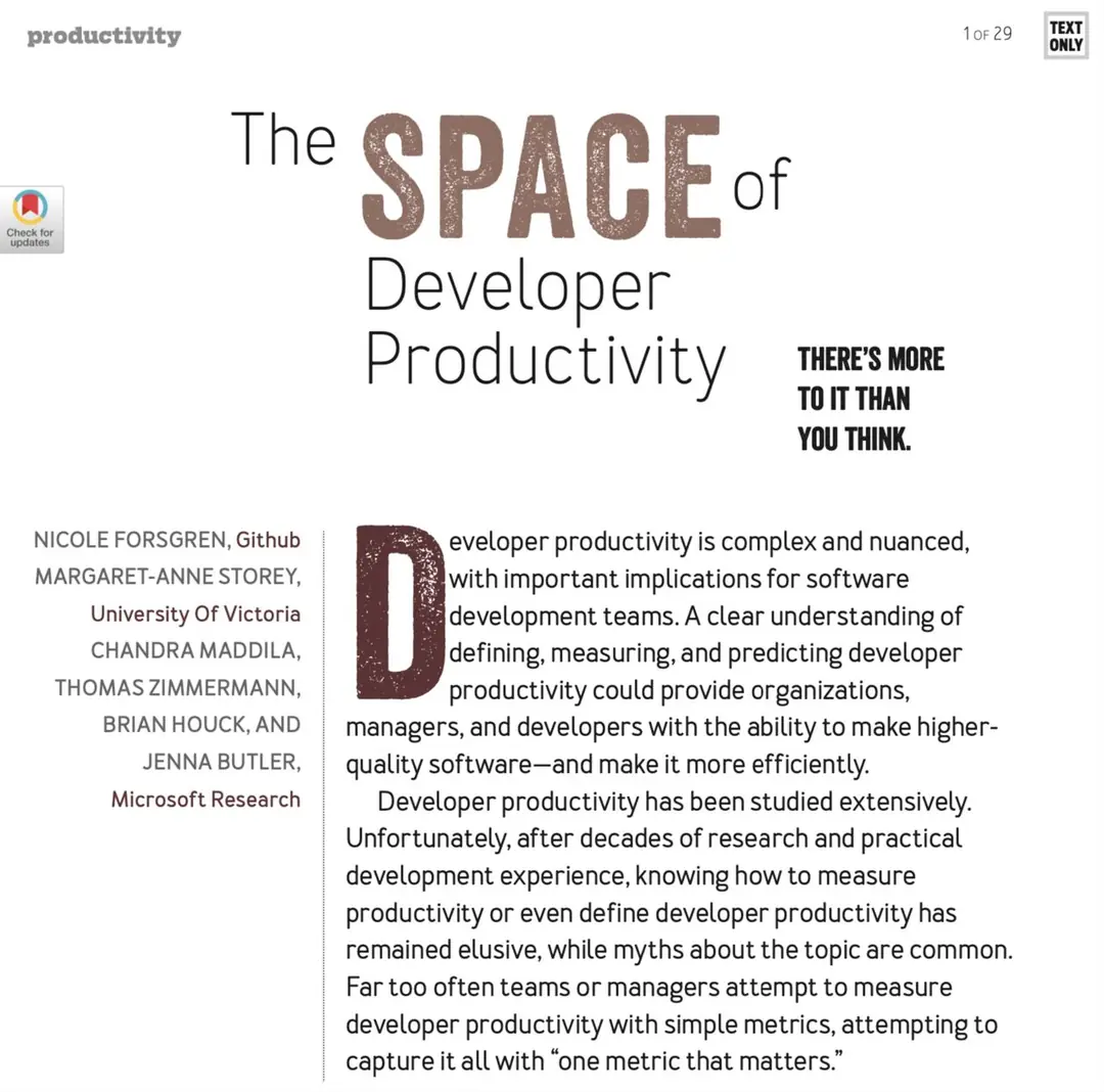 Изображение 1 из 4 к публикации «Обзор whitepaper "The SPACE of Developer Productivity"»