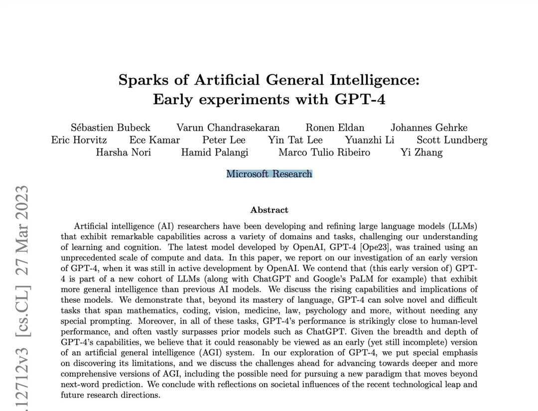 Image 1 of 1 for “Sparks of Artificial General Intelligence: Early experiments with GPT-4”